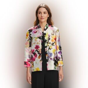 Caroline Rose Brilliant Bouquet Floral Mandarin Collar Bracelet Sleeve Jacket S